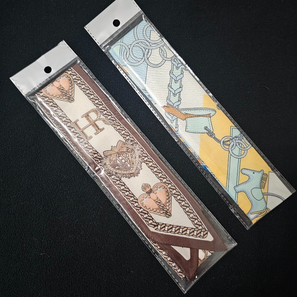 NEW Set of 2 Printed Twilly Skinny Scarves / Bag Handle Wraps - Picture 3 of 4